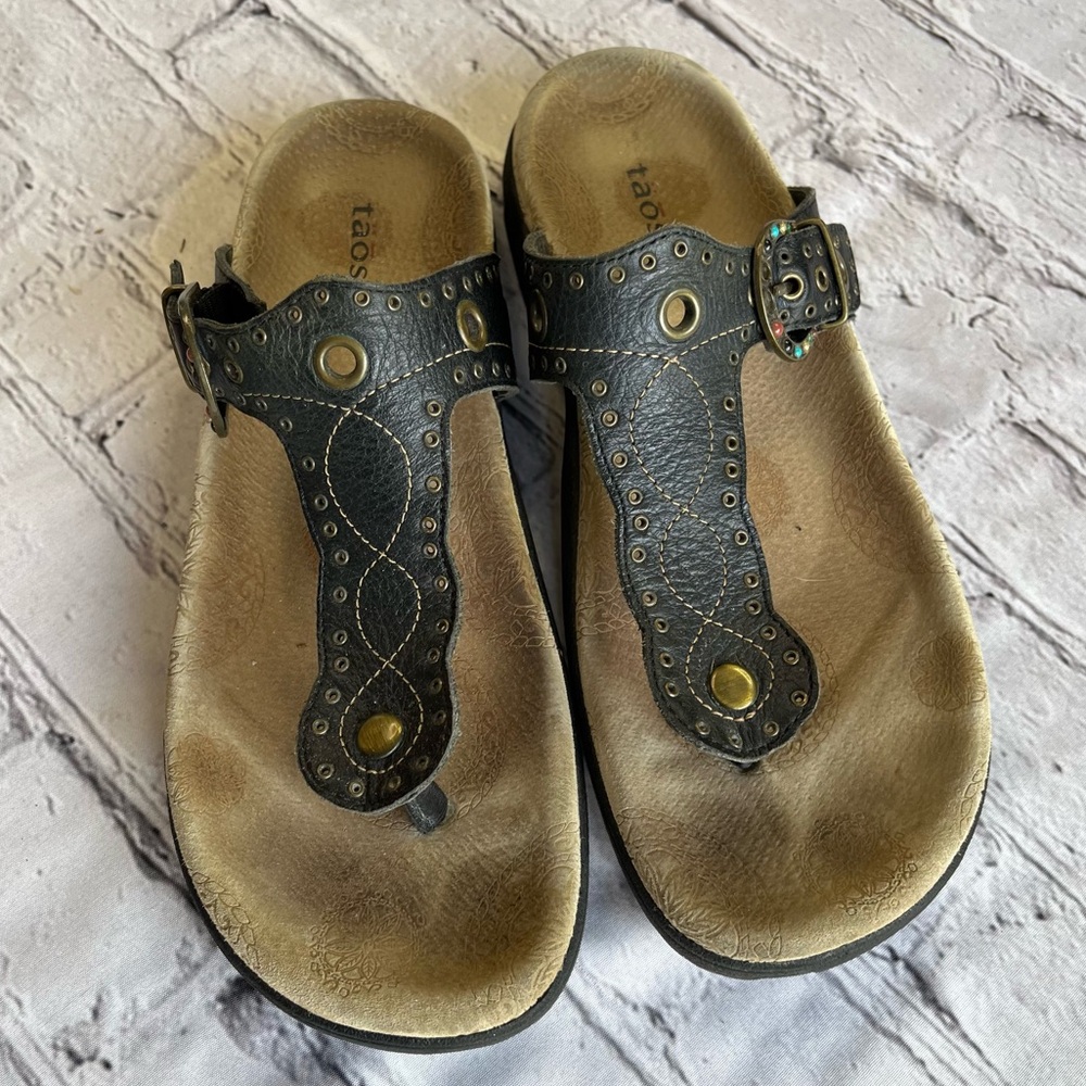 Taos Serena Sandals Bohemian Slide Leather Beaded Buckle Hippie Womens 11 Comfy